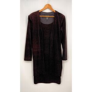 Vintage Connected Apparel Cardigan Dress Womens 12 Red Black Shimmery Metallic